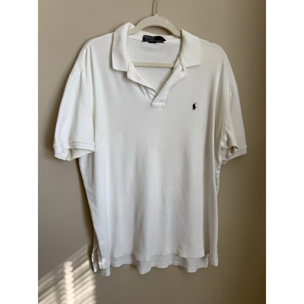 Vintage Y2K 1990s White Polo Ralph‎ Lauren Cotton Polo Shirt Size XL | Preppy